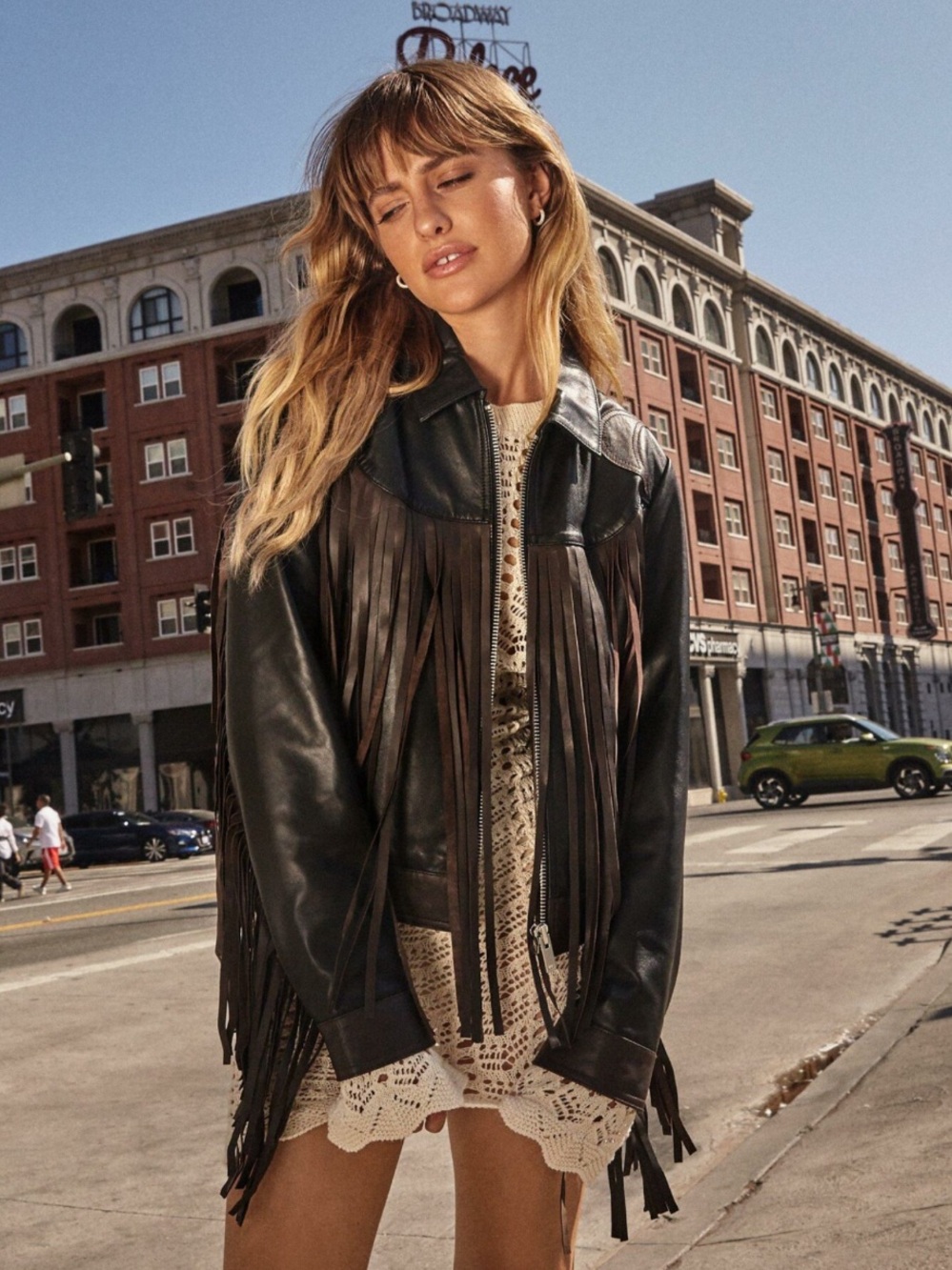 Nasty Gal Real Leather Fringed Festival Jacket Moon & Stars Brown & Black Size 6